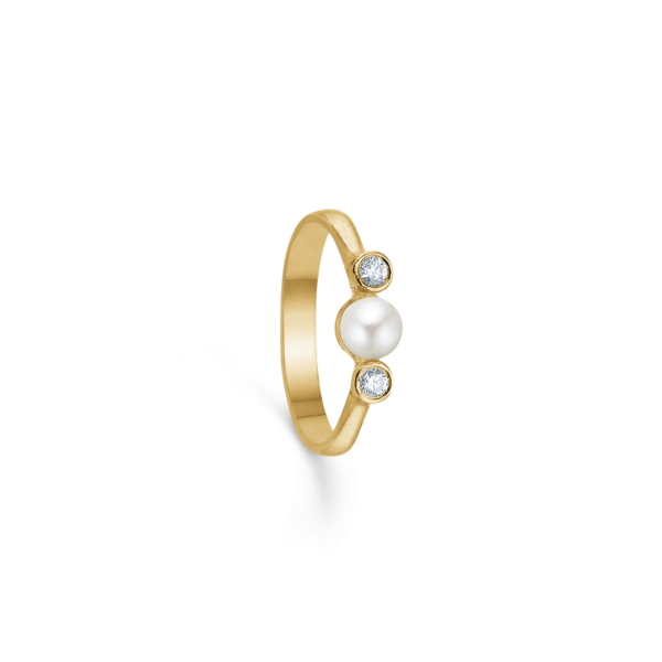Anillo con diamante de 0,10 ct y perla 