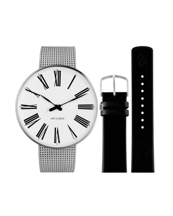 Roman 46 mm - Bundle with 1 mesh and 1 Black leather strap